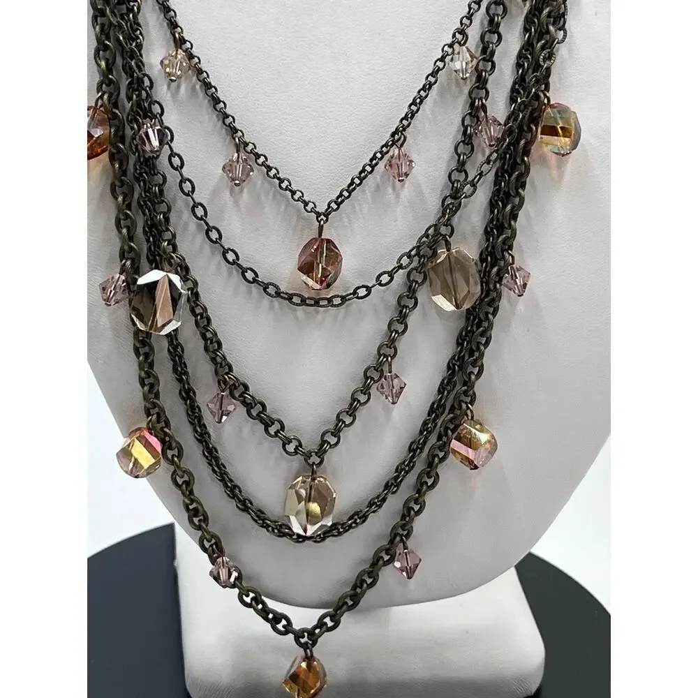 Liz Palacios‎ SF Multistrand Vintage Multi Layer Orange Topaz Crystal Necklace